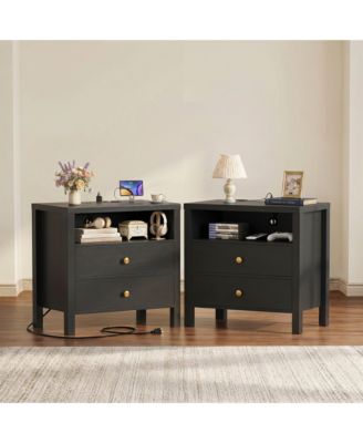 Nightstands Set of 2 with Charging Station and 2-Drawers for Bedroom