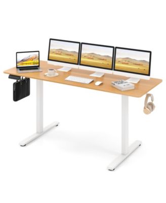 Electric Standing Desk with 3 Memory Heights and 2 Hanging Hooks and Cable Holes
