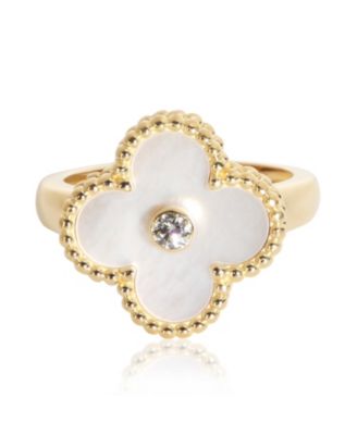 Mother Of Pearl and Diamond Vintage Alhambra Ring (0.05 ct. t.w.) in 18k Yellow Gold