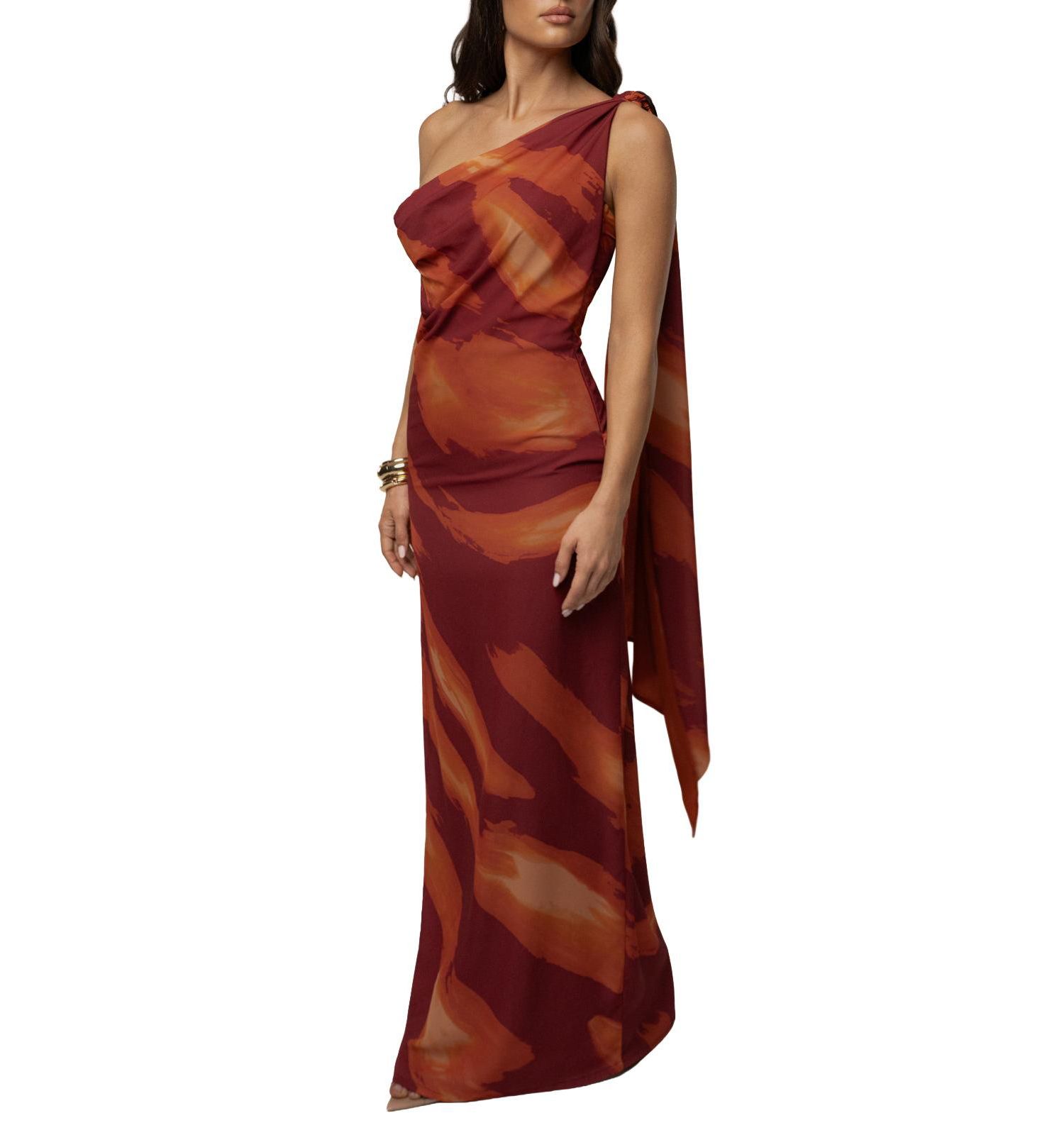 Women's Gallery Night One-Shoulder Asymmetric Drape Maxi Dress