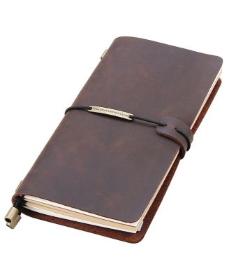 Genuine Leather Refillable Travel Notebook With Lined Blank Paper Inserts