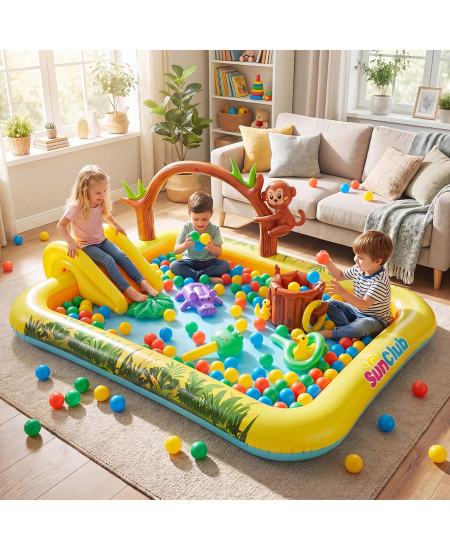 Детская игрушка SUGIFT Animal-Themed Inflatable Splash Pool with Slide and Interactive Water Sprayer Ages 2-6, цвет: Жёлтый — фото 2