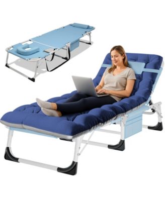 3 in 1 Sun Tanning Chair 5-Position Folding Chaise Lounge Chairs with Mat and Face Arm Hole Outdoor