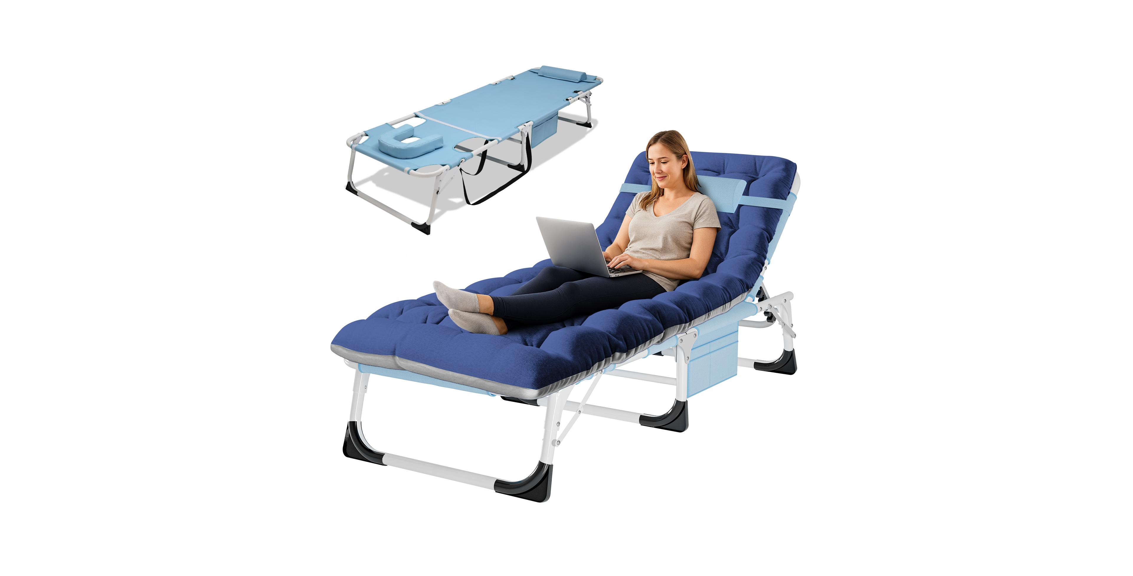 Mooncool 3 in 1 Sun Tanning Chair 5-Position Folding Chaise Lounge Chairs with Mat and Face Arm Hole Outdoor