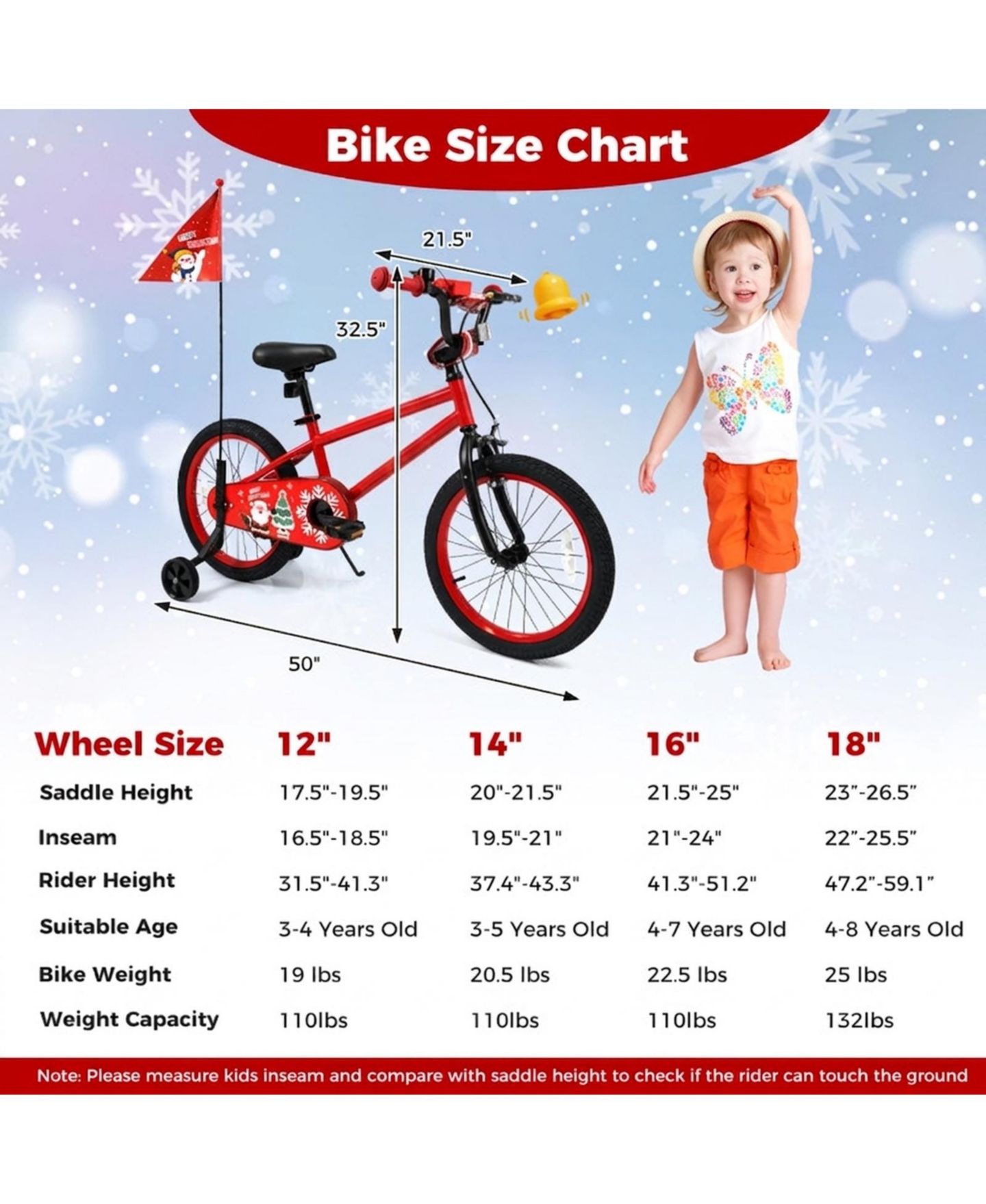 Детская игрушка SUGIFT 18 Inch Holiday Edition Kids Bike with Built-in Music and Triple Brakes, Ages 4-8, цвет: Красный — фото 3