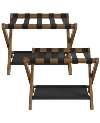 Folding Luggage Rack with Storage Shelf, Durable Suitcase Stand for Guest Room, Hotel or Bedroom