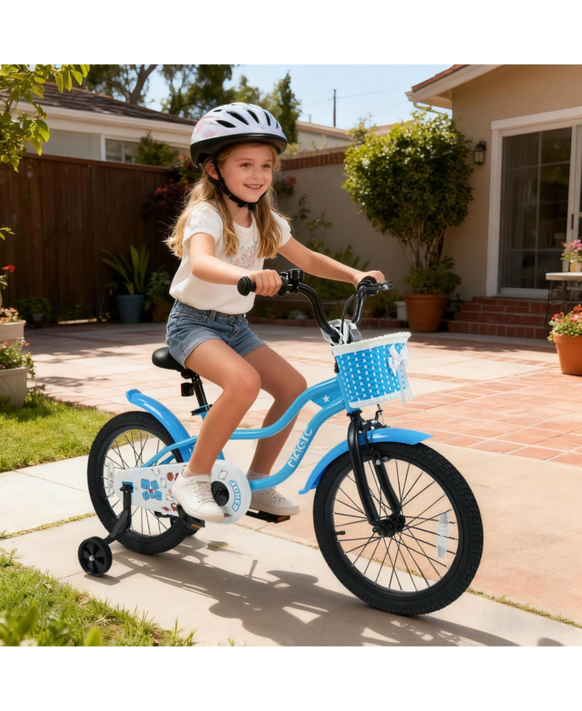 Sugift 18 Inch Adjustable Kids' Bike with Training Wheels, 132 lbs Capacity, Ages 4-8