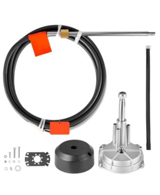 17 Feet Rotary Outboard Boat Steering System Kit with Aluminum Alloy Helm and Control Cable