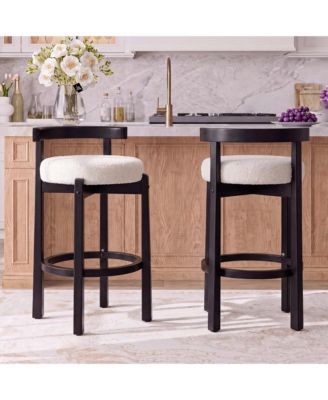 Bar Stools Set of 2, Modern Upholstered Barstools with Footrest, Curved Back, Wood Legs, Modern Mid Century Bar Chair for Kitchen , Home Bar