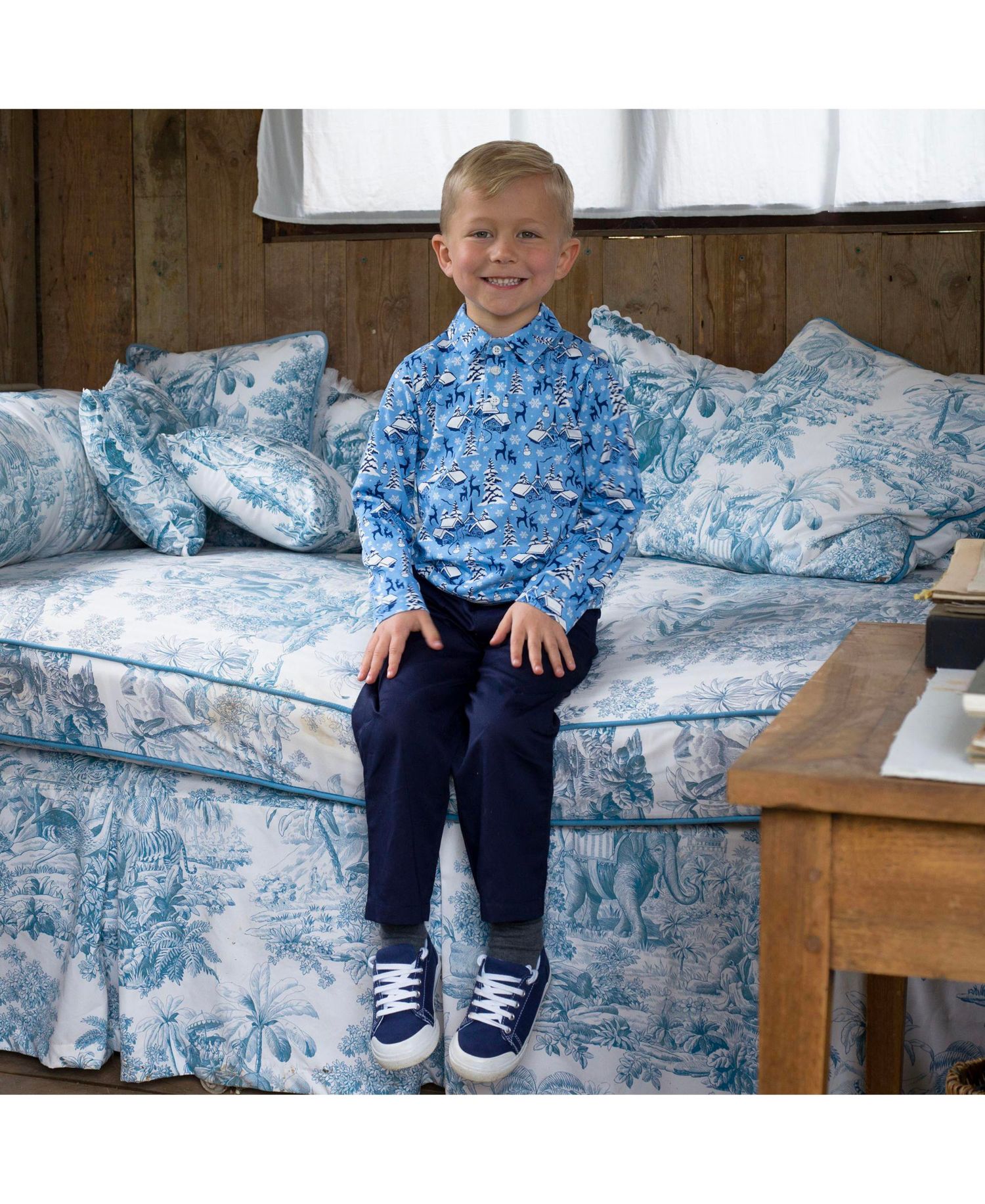 Toddler Boys' Snow Chalet Long-Sleeve Stretch Polo Shirt
