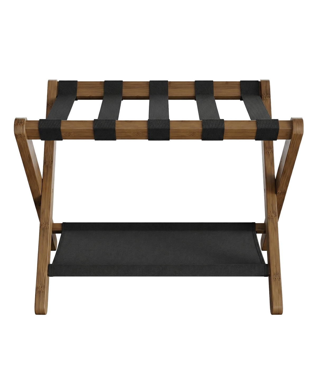 SongmicsHome Folding Luggage Rack with Storage Shelf, Durable Suitcase Stand for Guest Room, Hotel or Bedroom