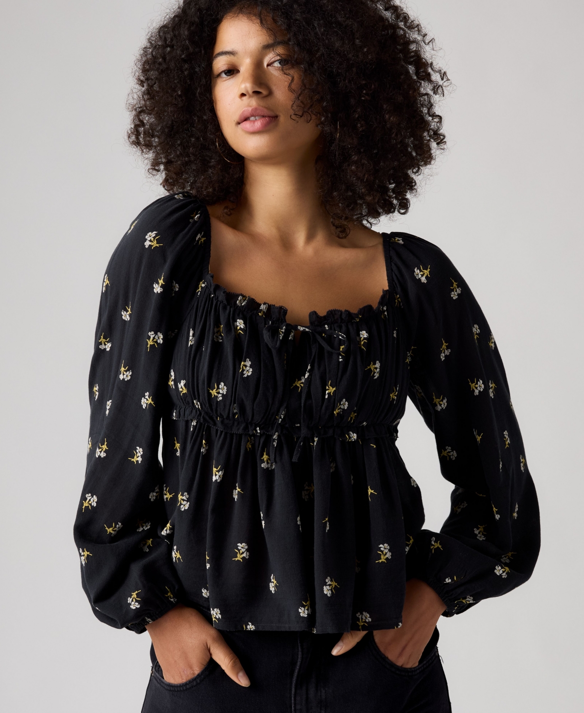 Levi's Women's Oraya Front-Tie Floral-Print Scoop Neck Blouse