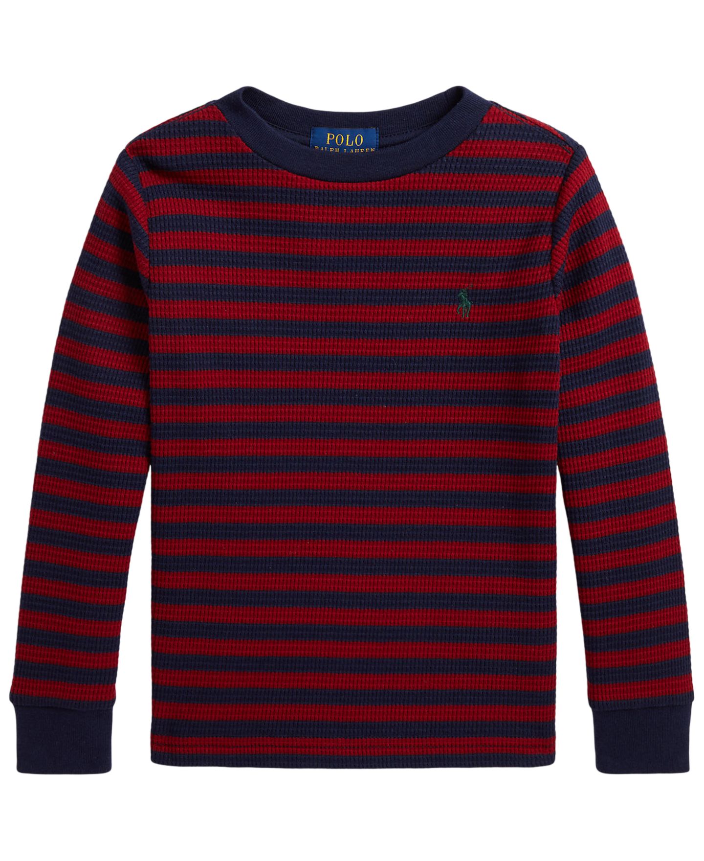 Детская хлопковая футболка Polo Ralph Lauren в полоску, вафельная вязка, 2T-7, цвет: Красный / Тёмно-синий — фото 1