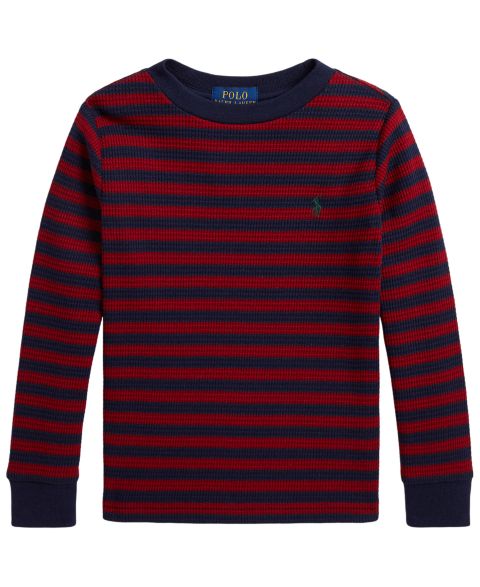 Детская хлопковая футболка Polo Ralph Lauren в полоску, вафельная вязка, 2T-7, цвет: Красный / Тёмно-синий