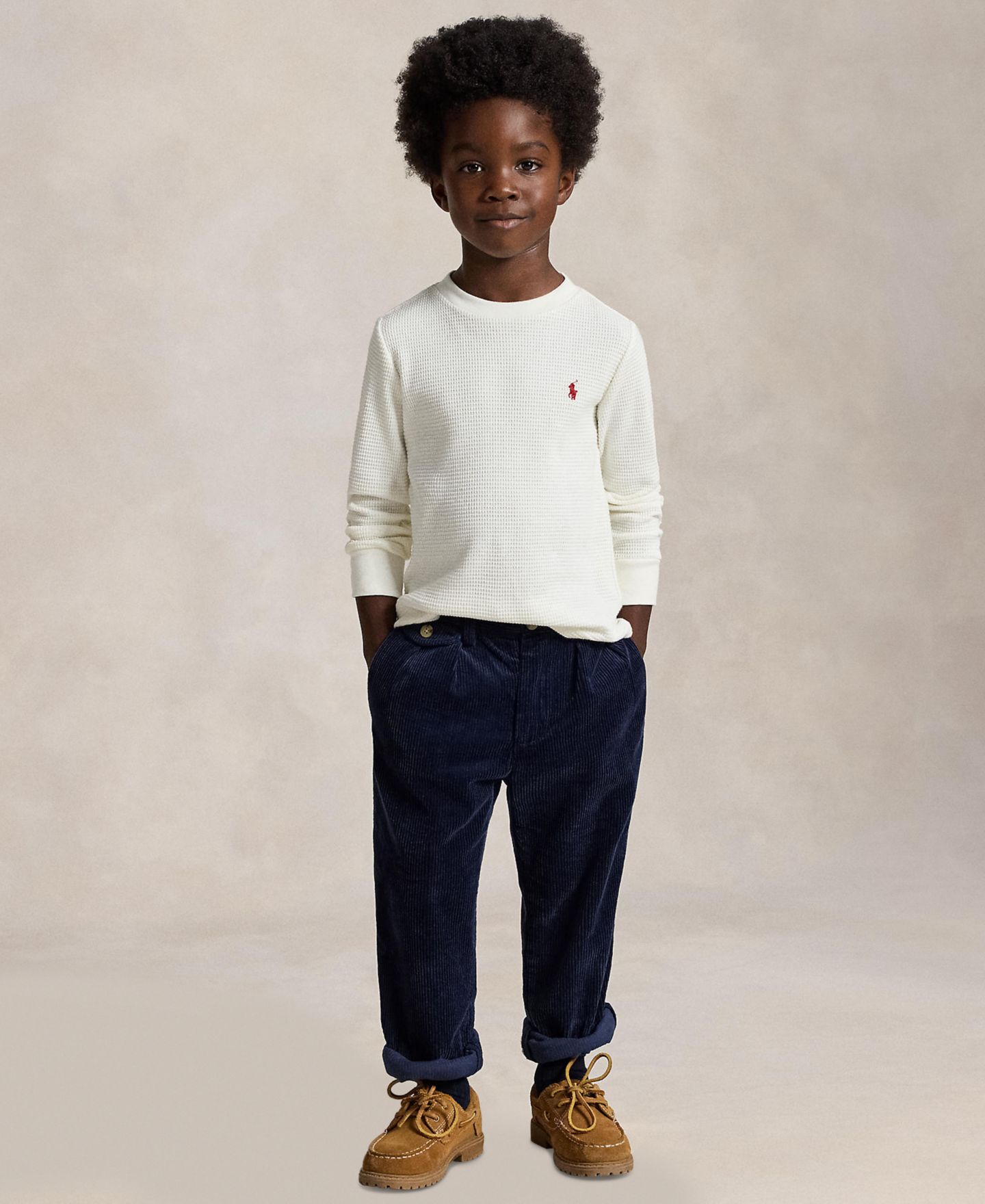 Футболка Polo Ralph Lauren Waffle-Knit Cotton Long-Sleeve T-Shirt для мальчиков, цвет: Кремовый — фото 2