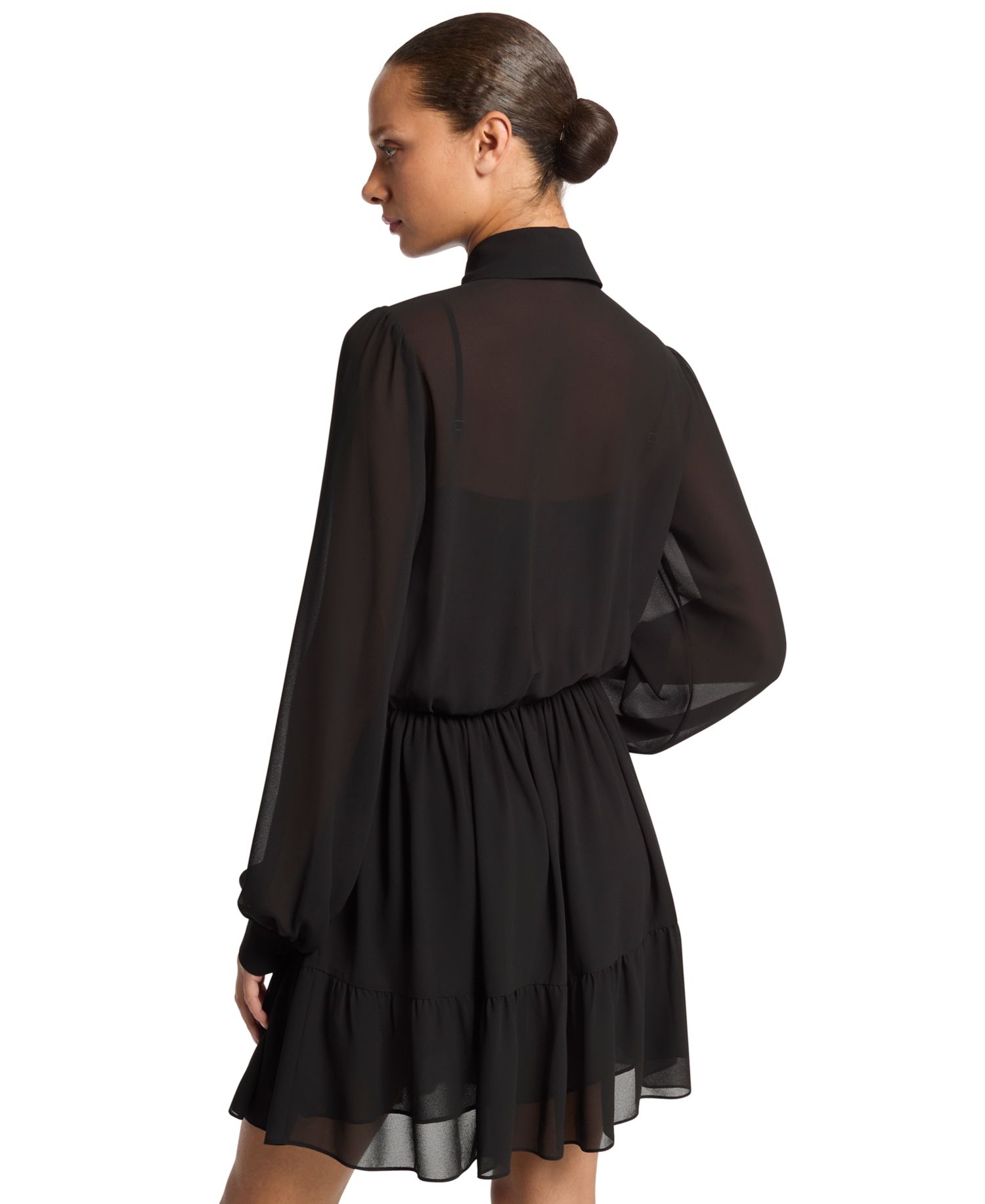 Women's Long Sleeve Tie Neck Mini Dress
