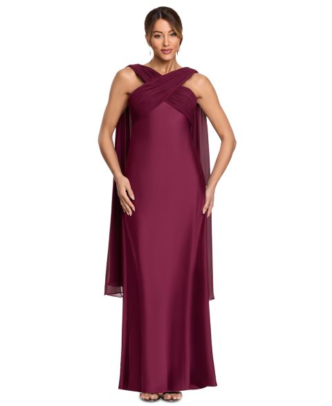 Женское платье Betsy & Adam Amelia Halter Long Crossneck, цвет: Винный