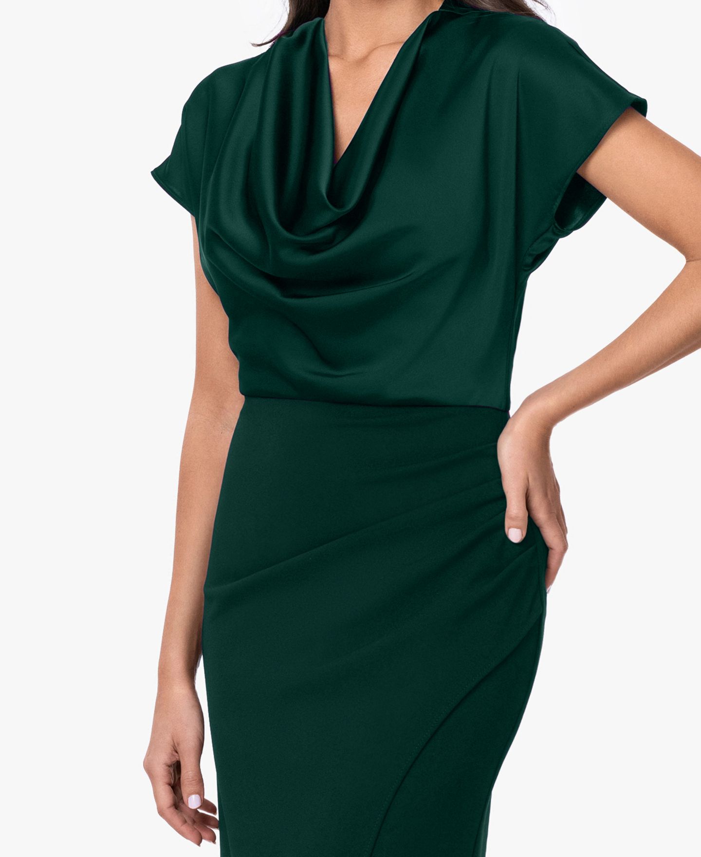 Женские платья Betsy & Adam Petite Cowl Neck Long Ball Gown, цвет: Тёмно-зелёный — фото 4