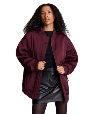 Women's Boyfriend Bomber Satin Ruched-Sleeve Jacket