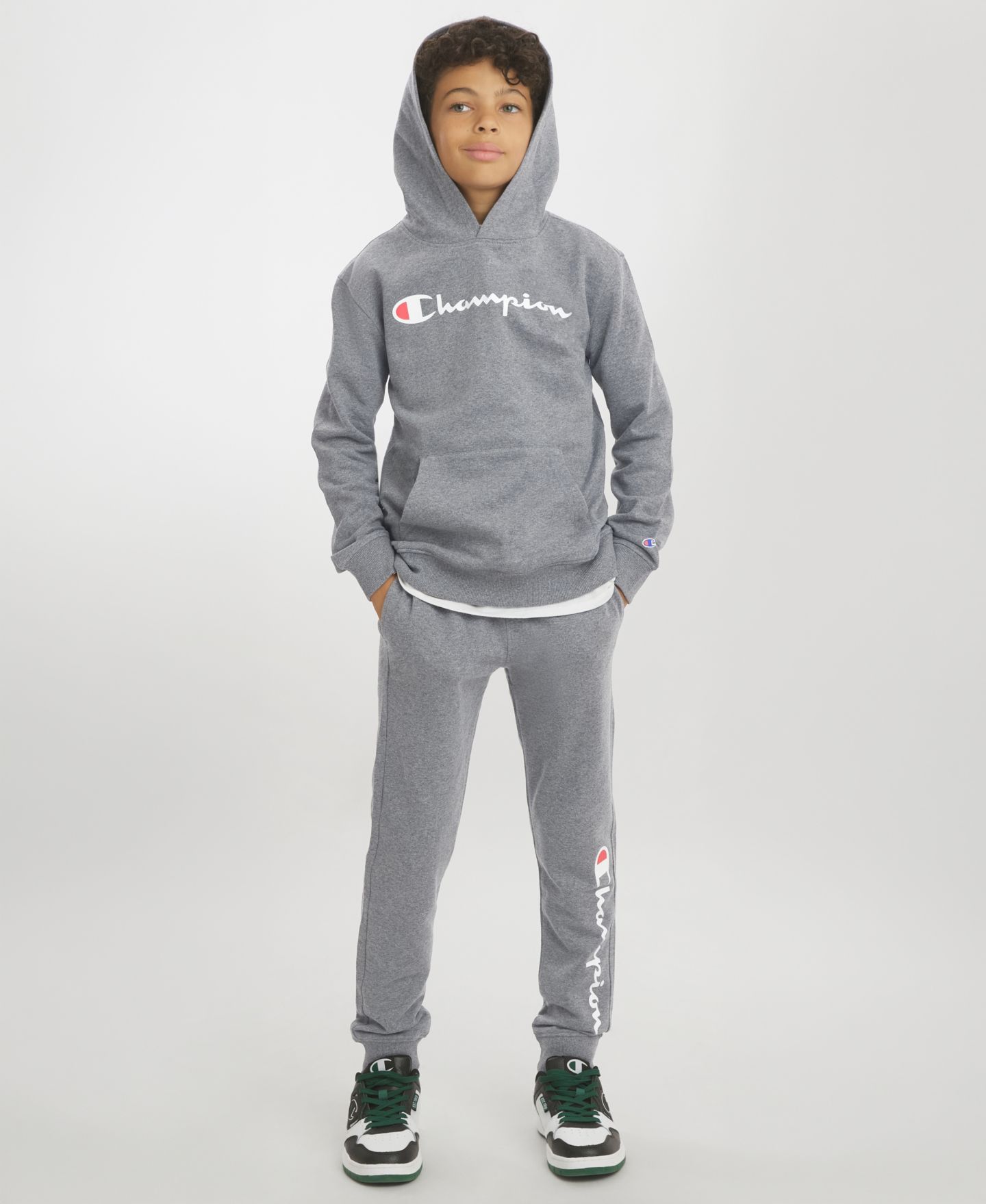 Champion Boys' 4-7 Signature Fleece Long-Sleeve Hoodie and Jogger, 2-Piece Set, цвет: Средний меланжевый серый — фото 2