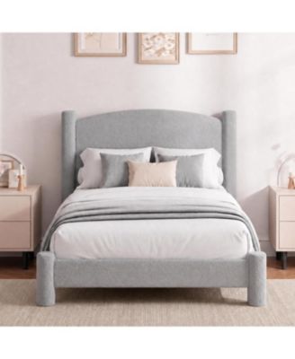 Twin Cloud Bed Round Boucle Headboard and Cylindrical Legs, Heavy Duty, No Box Spring, Easy Assembly