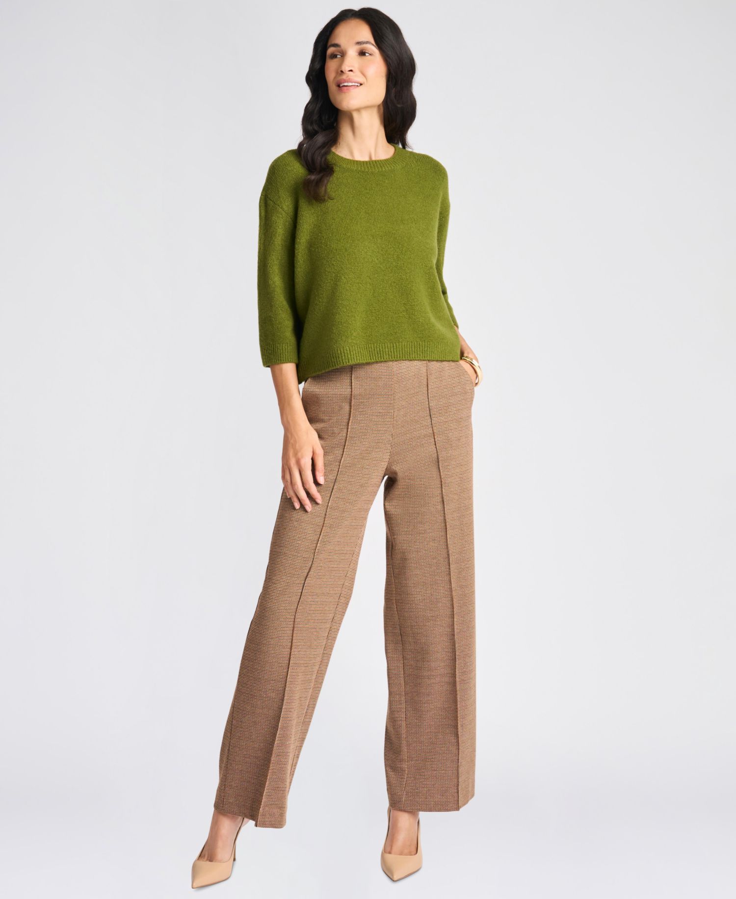 Women's 3/4-Sleeve Crewneck Pullover Sweater