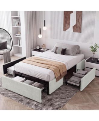 Twin Size Platform Bed Frame with 3 Underbed Storage Drawers Upholstered,No Headboard,Mattress Foundation