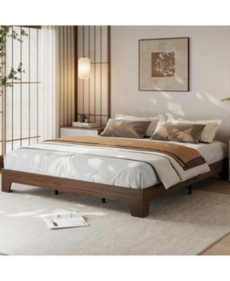 Platform Bed Frame, Minimalist Wood Bed Frame No Headboard Needed, Sturdy Low Profile Bed with Natural Wood Grain, Noise-Free