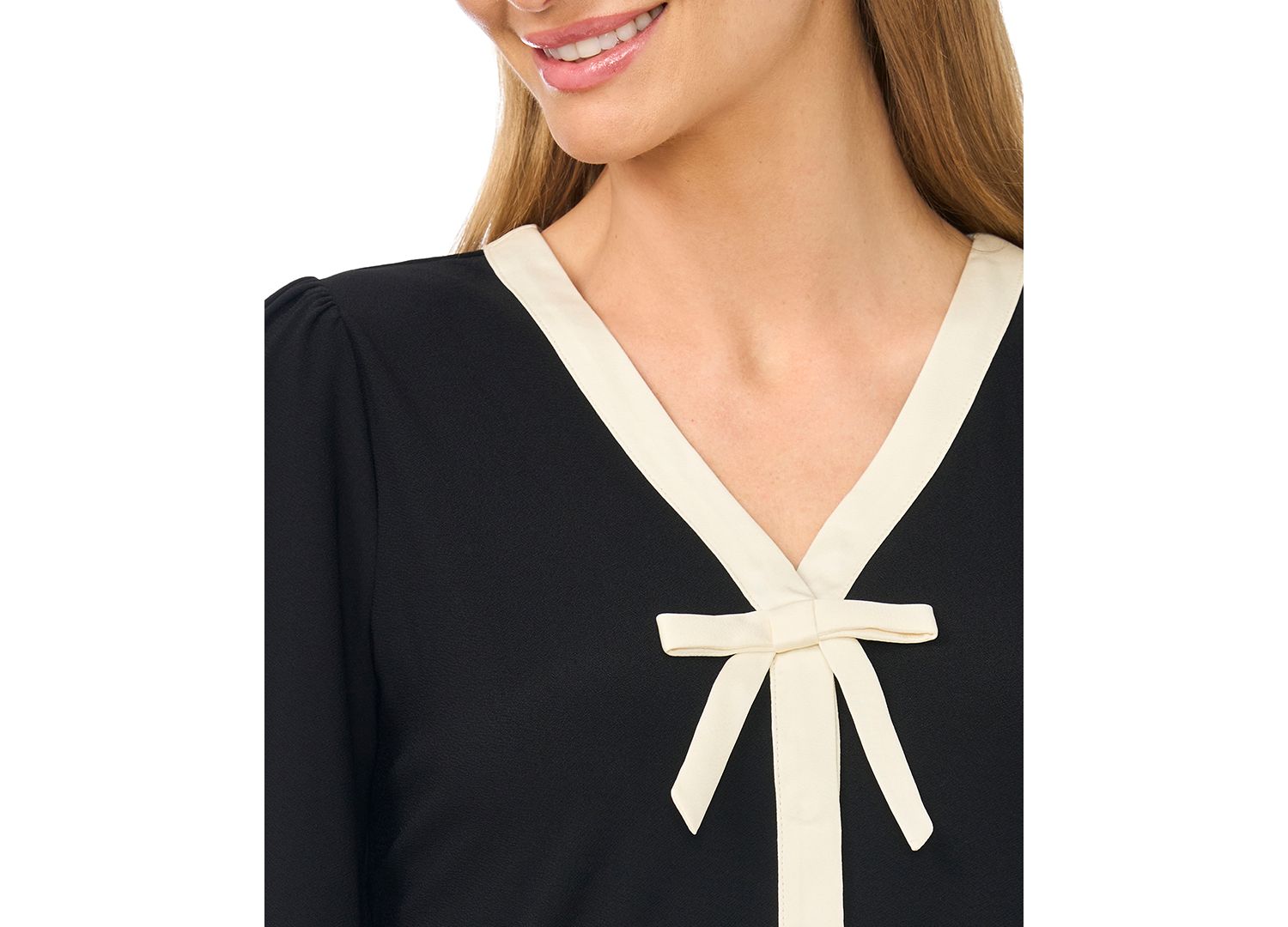 Women's Bow Front Long-Sleeve V-Neck Blouse