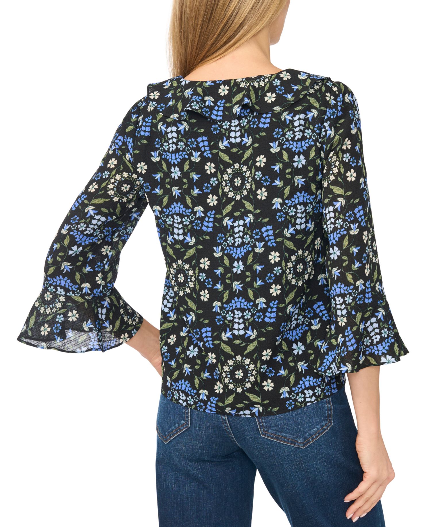 Women's Ruffled Long-Sleeve V-Neck Blouse