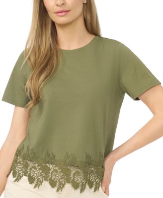 Women's Cropped Boxy Tee With Lace Trim T-Shirt