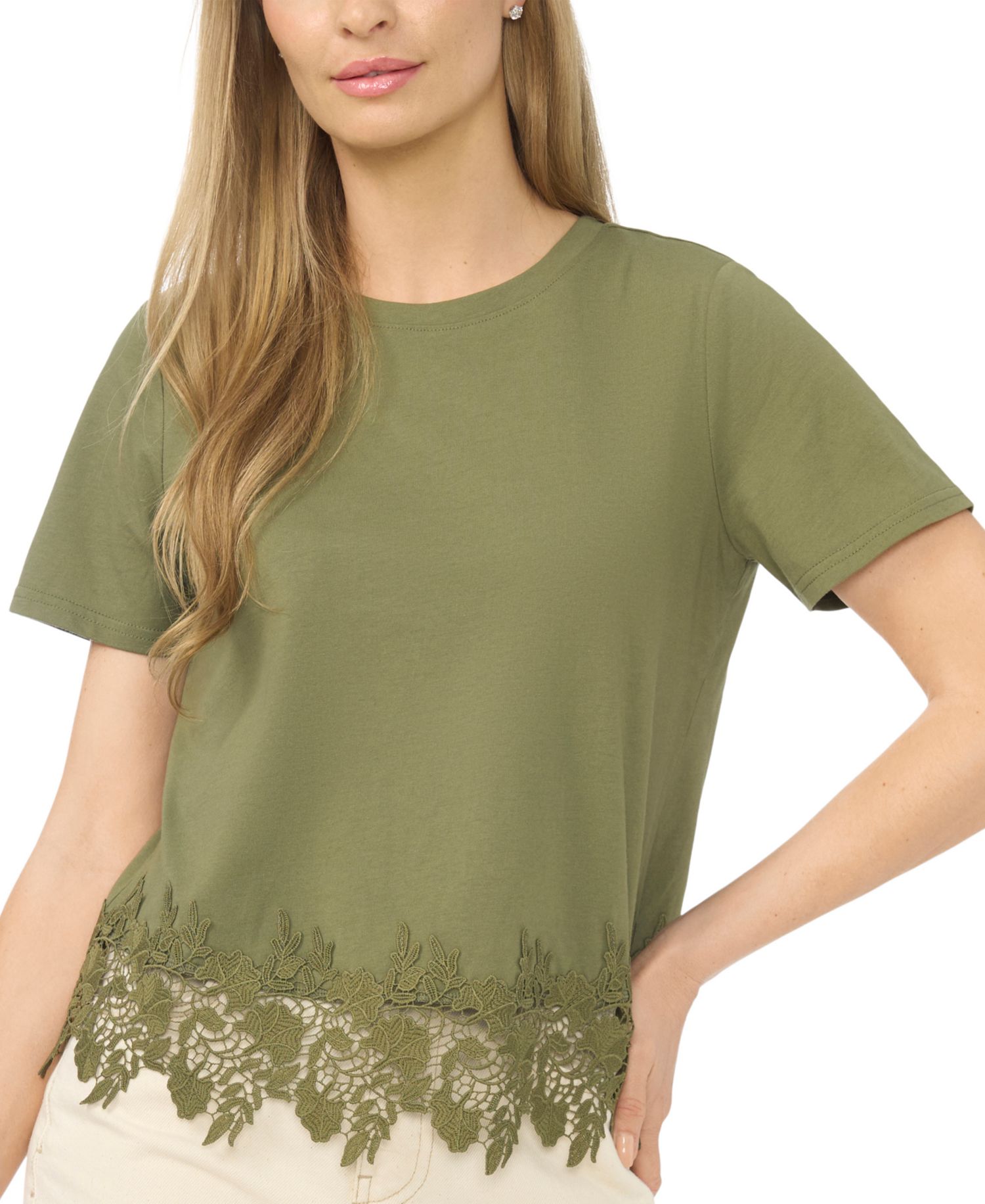 Women's Cropped Boxy Tee With Lace Trim T-Shirt