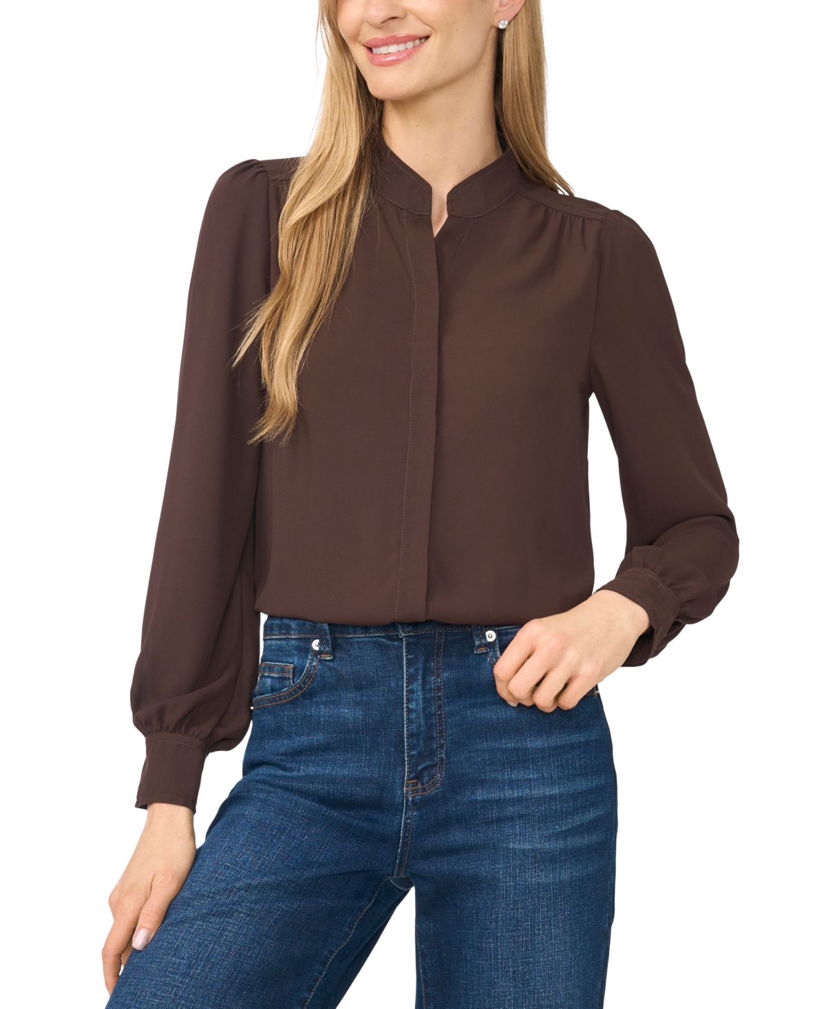 CeCe Women's Stand-Collar Long-Sleeve Blouse