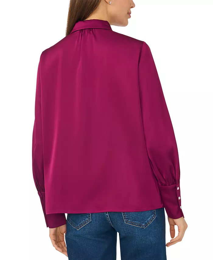Women's Luxe Satin Imitation Pearl Button Down Blouse - thumbnail 9