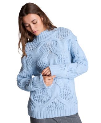 Women's Oversized Cable-Knit Mock Neck Sweater