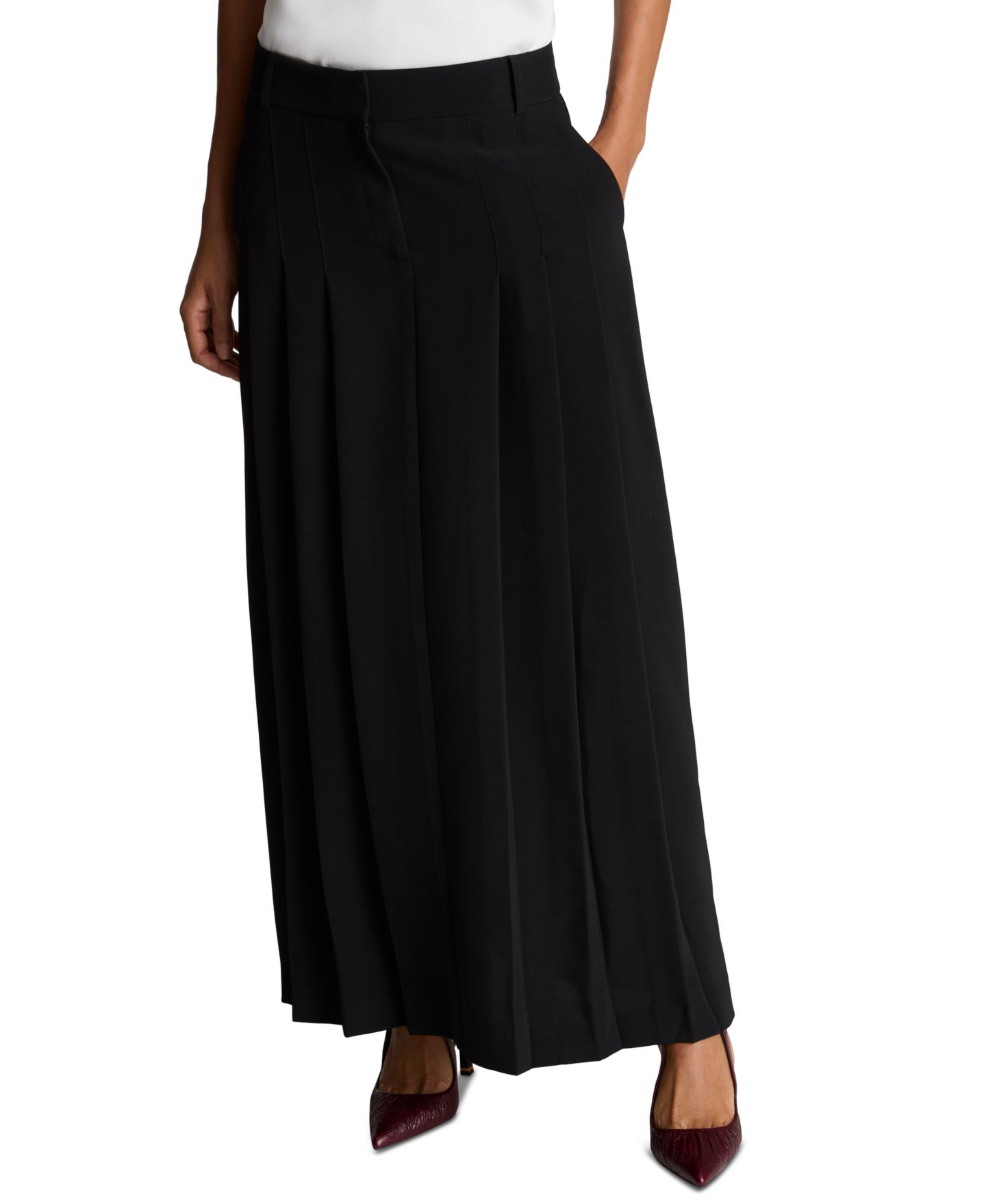 Женская юбка Kenneth Cole High-Waisted Pleated Maxi, цвет: Чёрный — фото 1