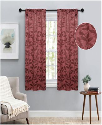 Leaves Machine Washable Room Darkening Blackout Curtains, Set of 2