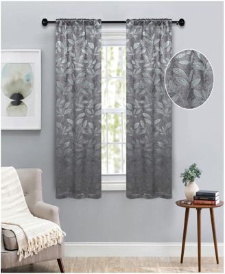 Leaves Machine Washable Room Darkening Semi Blackout Curtains, Set of 2