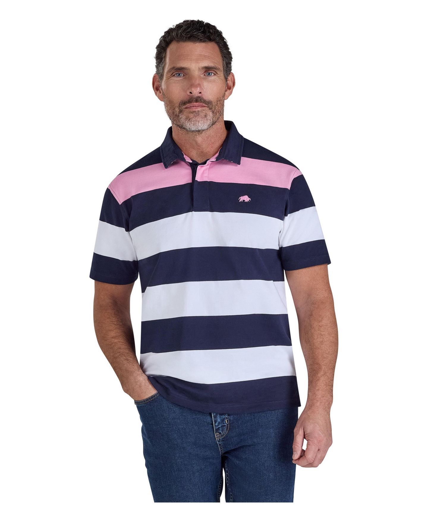 Мужская футболка Raging Bull Irregular-Stripe Classic Fit Rugby, цвет: Тёмно-синий — фото 1