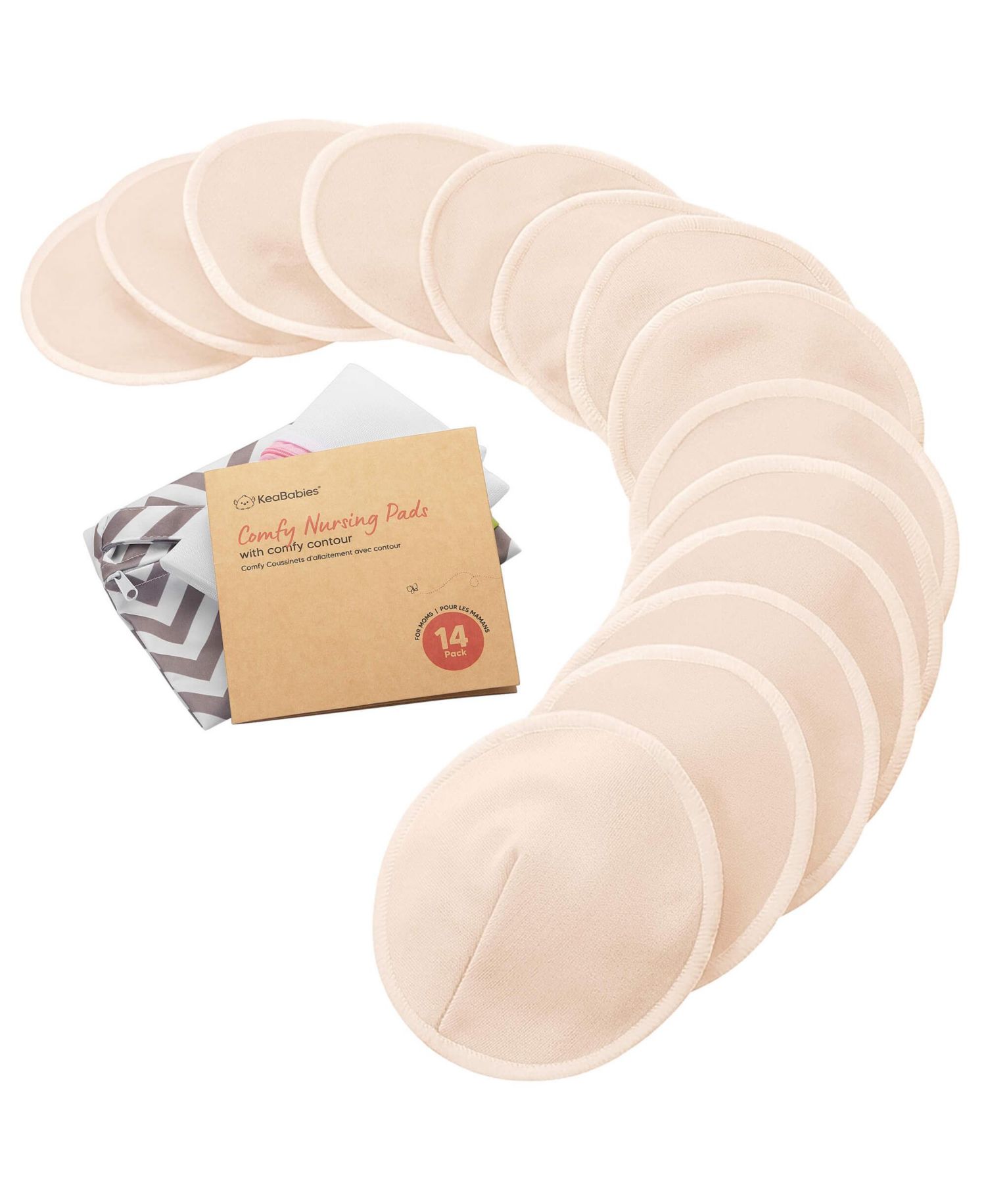 Women's 14pk Organic Nursing Pads, Washable Breast Pads + Wash Bag, Reusable Nipple Pads
