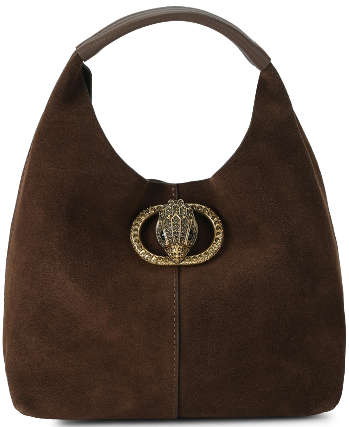 Kurt Geiger Chelsea Small Suede Slouch Hobo Handbag In Dark Brown