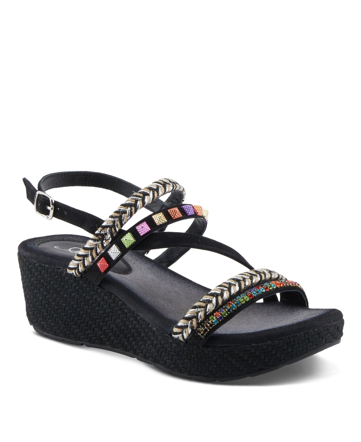 Azura Women's Hugbug Wedges with Adjustable Leather Strap - Black multi