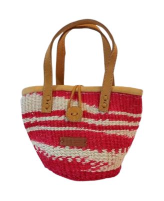 Brave Art Handmade Small Red and White Sisal Tote Bag