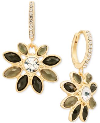Multi-Stone Floral Pave Hoop Earrings