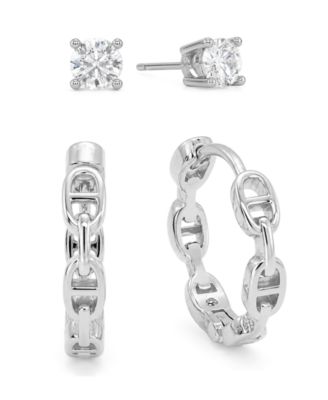 Cubic Zirconia Stud and Hoop Earring Set