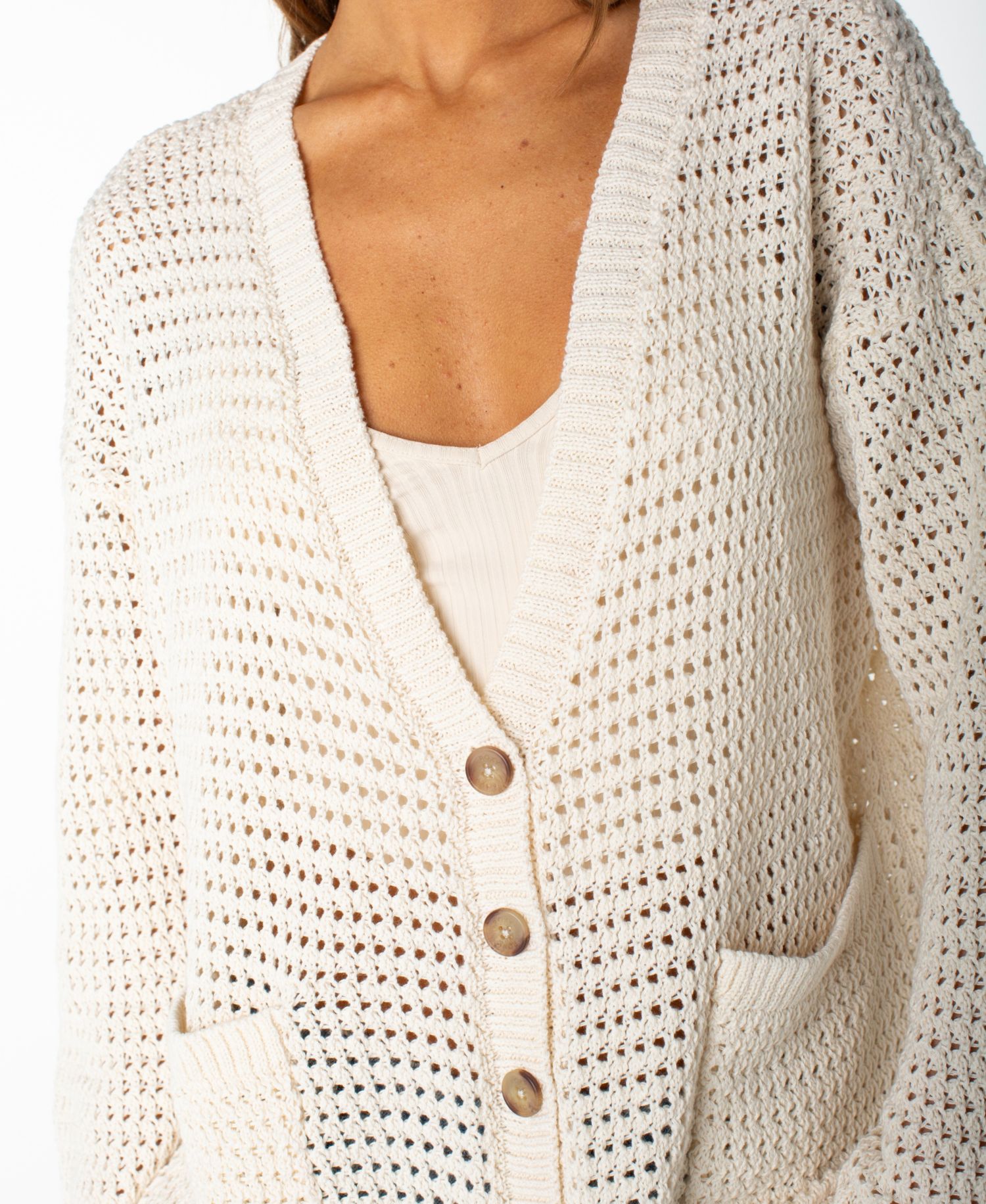 Women's Tamarindo Striped Crochet V-Neck Cardigan