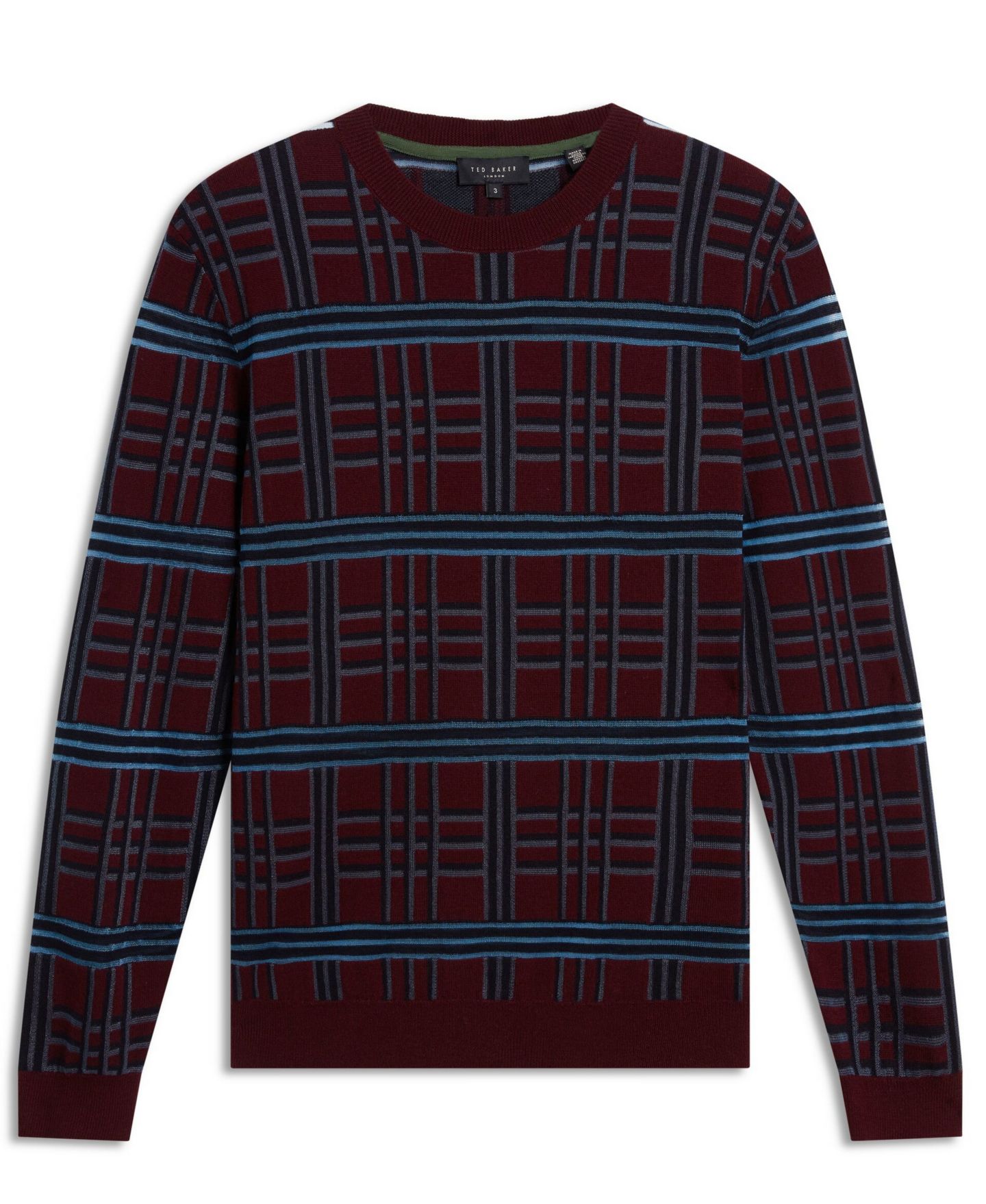 Мужской свитер Ted Baker Eatton из смеси мериноса с вязкой в клетку, длинный рукав, цвет: Тёмно-бордовый — фото 5