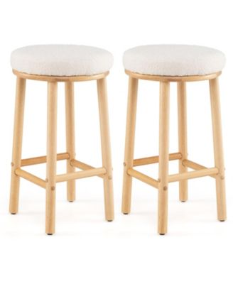 27" Bar Stools Set of 2 Upholstered Barstools with Boucle Fabric Seats
