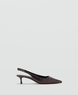 Croc-Effect Pointed-Toe Kitten-Heel Slingback Pumps