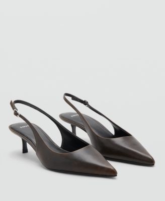 Worn-Effect Pointed-Toe Slingback Kitten-Heel Pumps